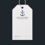 Nautical Navy Blue Anchor Wedding Advice Card Gift Tags<br><div class="desc">Add a stylish touch to your nautical wedding with this classic navy blue anchor wedding advice and wishes card. Designed with a navy blue anchor illustration, it features personalised bride and groom monogram, custom text in a navy blue serif font on a white background. Ideal for nautical or beach-themed weddings,...</div>