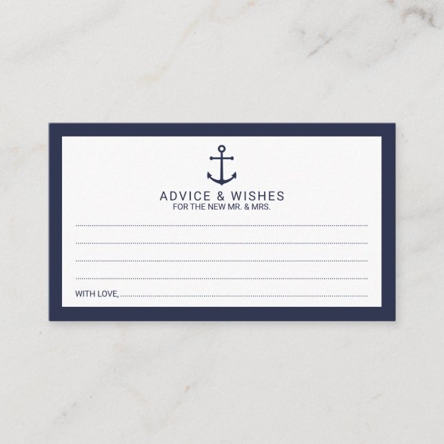 Nautical Navy Blue Anchor Wedding Advice&Wishes Advice Card (Front)