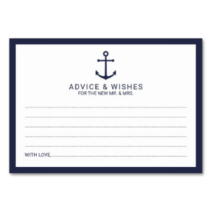Nautical Navy Blue Anchor Wedding Advice&Wishes Table Number