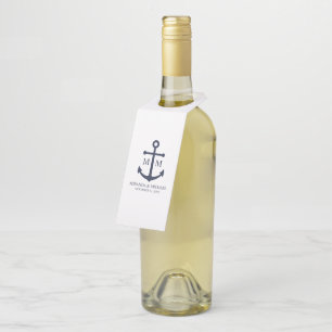 Nautical Navy Blue Anchor Wedding Bottle Tag