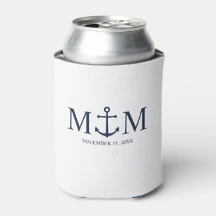 Nautical Navy Blue Anchor Wedding Can Cooler