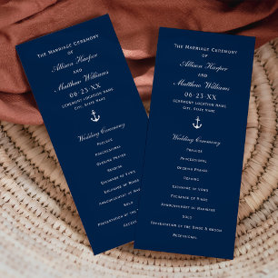 Nautical Navy Blue Anchor Wedding Ceremony Programme