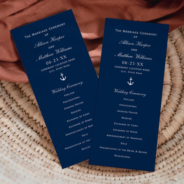 Nautical Navy Blue Anchor Wedding Ceremony Programme (Creator Uploaded)
