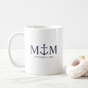 Nautical Navy Blue Anchor Wedding Coffee Mug