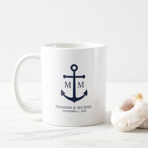 Nautical Navy Blue Anchor Wedding Coffee Mug