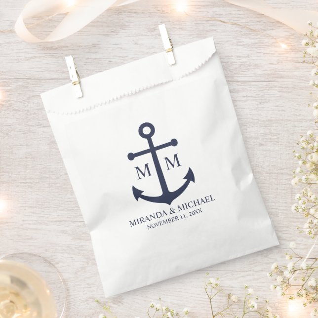 Nautical Navy Blue Anchor Wedding Favour Bags (Clipped)