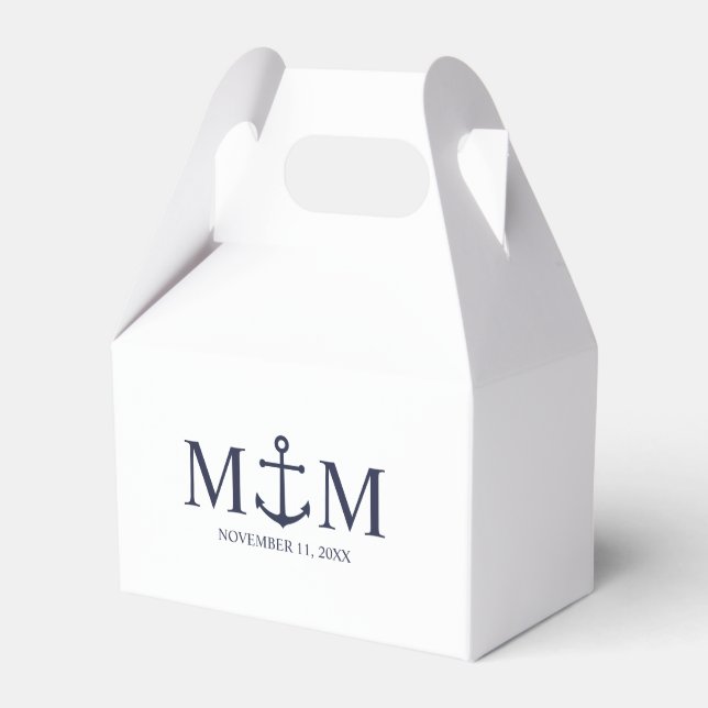 Nautical Navy Blue Anchor Wedding Favour Box (Front Side)