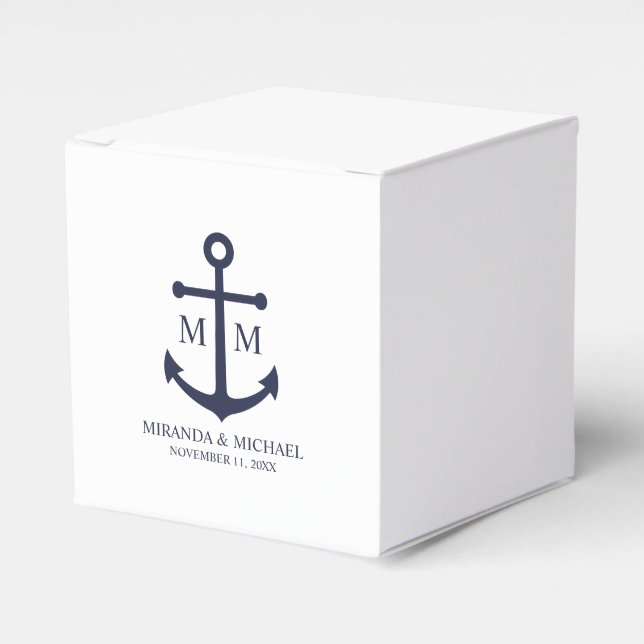 Nautical Navy Blue Anchor Wedding Favour Box (Front Side)