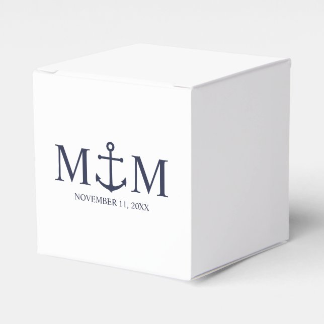 Nautical Navy Blue Anchor Wedding Favour Box (Front Side)