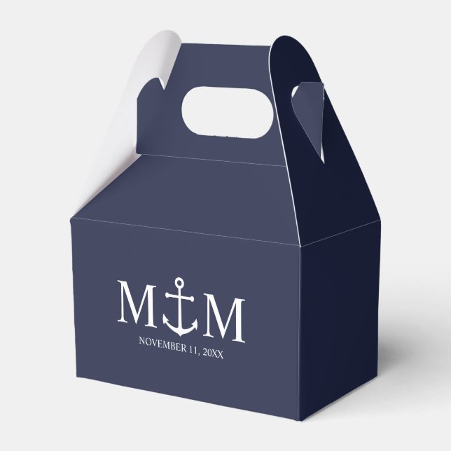 Nautical Navy Blue Anchor Wedding Favour Box (Front Side)