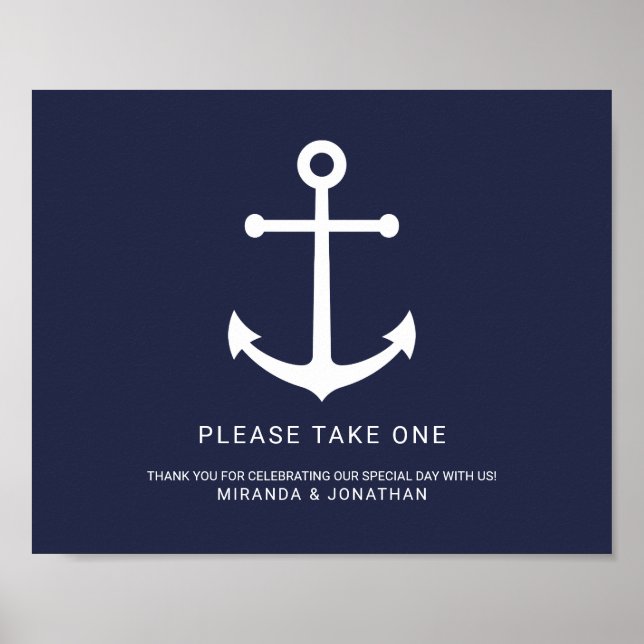 Nautical Navy Blue Anchor Wedding Favours Sign (Front)