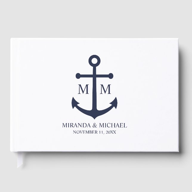 Nautical Navy Blue Anchor Wedding Guest Book (Front)