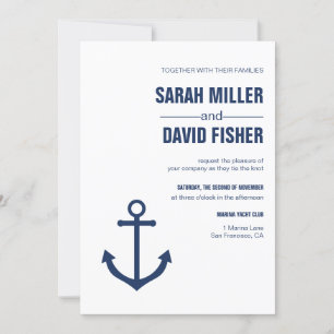 Nautical Navy Blue Anchor Wedding Invitation