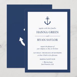 Nautical Navy Blue Anchor Wedding Invitation