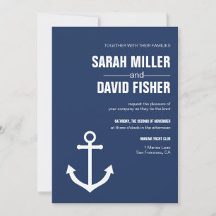 Nautical Navy Blue Anchor Wedding Invitation