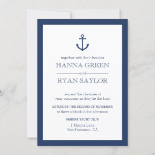 Nautical Navy Blue Anchor Wedding Invitation