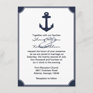Nautical Navy Blue Anchor Wedding Invitation