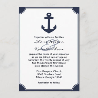 Nautical Navy Blue Anchor Wedding Invitation