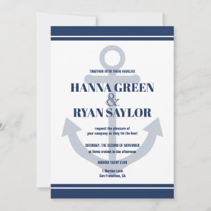 Nautical Navy Blue Anchor Wedding Invitation