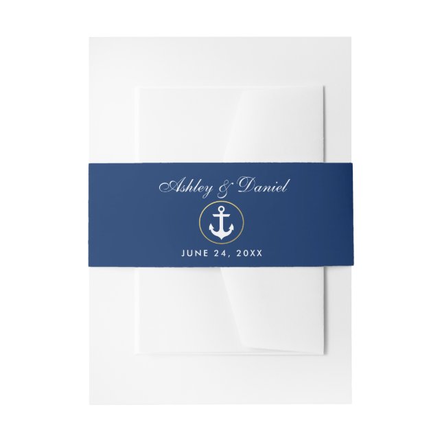 Nautical Navy Blue Anchor Wedding Invitation Belly Band (Front Example)
