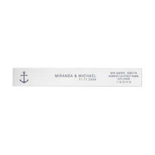 Nautical Navy Blue Anchor Wedding Invitation Wrap Around Label
