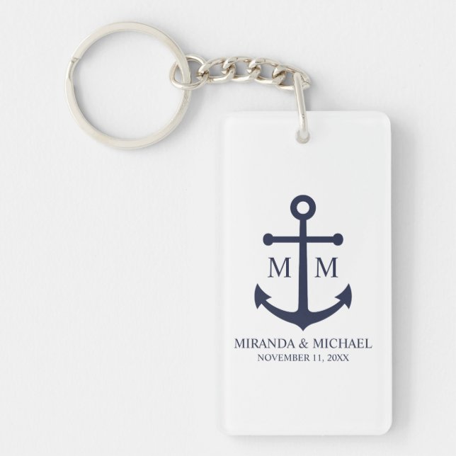Nautical Navy Blue Anchor Wedding Key Ring (Front)