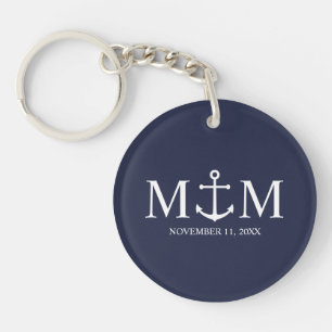 Nautical Navy Blue Anchor Wedding Key Ring