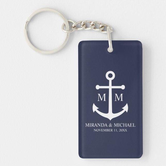 Nautical Navy Blue Anchor Wedding Key Ring (Front)