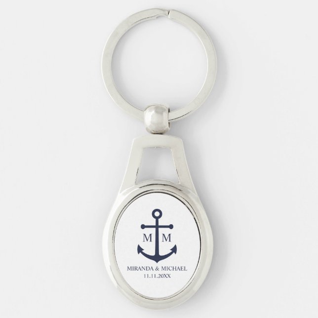 Nautical Navy Blue Anchor Wedding Key Ring (Front)