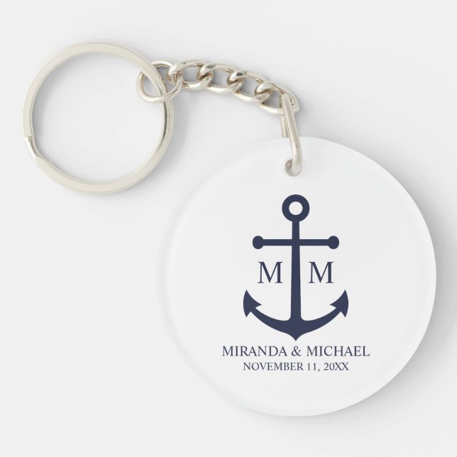 Nautical Navy Blue Anchor Wedding Key Ring (Front)