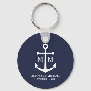 Nautical Navy Blue Anchor Wedding Key Ring