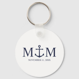 Nautical Navy Blue Anchor Wedding Key Ring