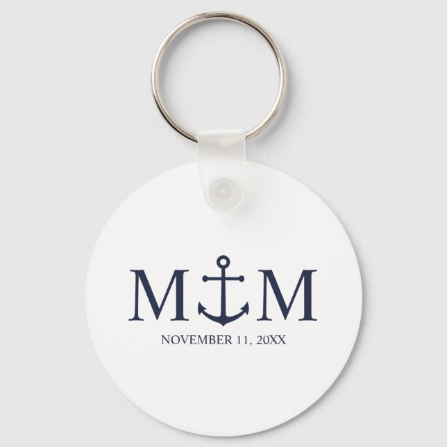 Nautical Navy Blue Anchor Wedding Key Ring (Front)