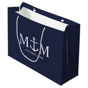 Nautical Navy Blue Anchor Wedding Large Gift Bag