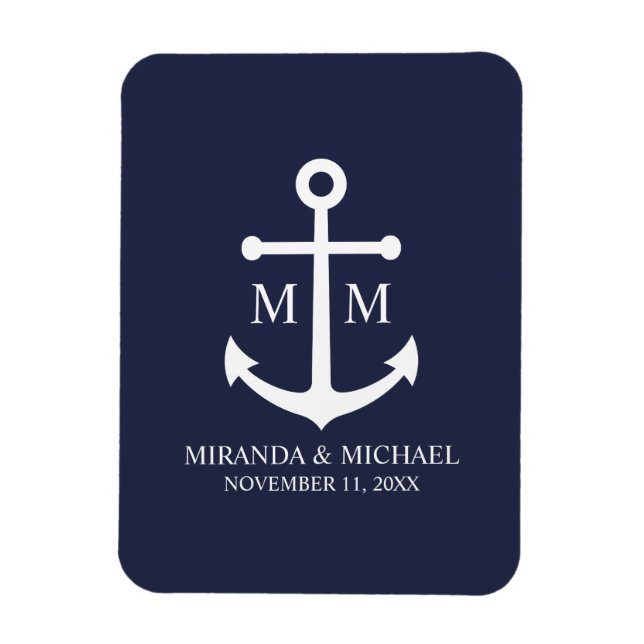 Nautical Navy Blue Anchor Wedding Magnet (Vertical)