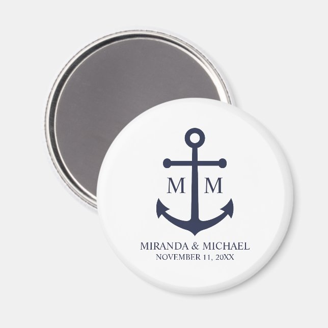 Nautical Navy Blue Anchor Wedding Magnet (Front/Back)
