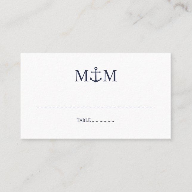 Nautical Navy Blue Anchor Wedding Place Card (Front)