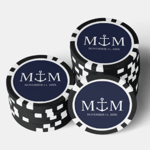 Nautical Navy Blue Anchor Wedding Poker Chips