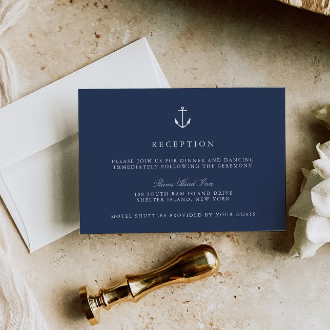 Nautical Navy Blue Anchor Wedding Reception Enclosure Card (Creator Uploaded)
