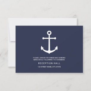 Nautical Navy Blue Anchor Wedding Reception Invitation