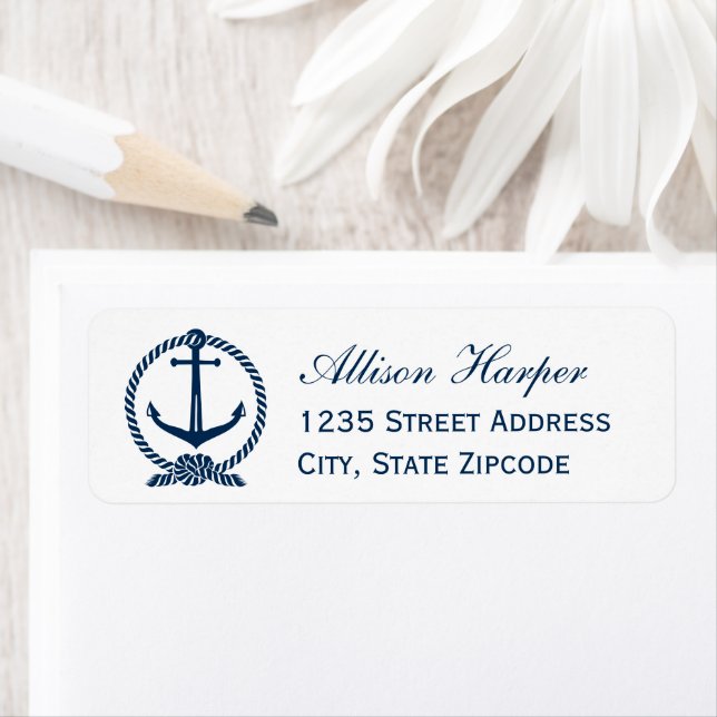 Nautical Navy Blue Anchor Wedding Return Address (Insitu)