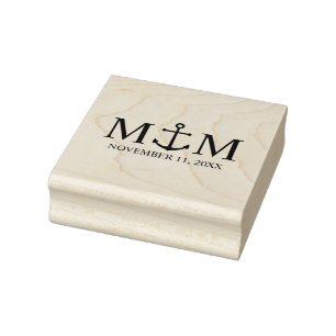 Nautical Navy Blue Anchor Wedding Rubber Stamp