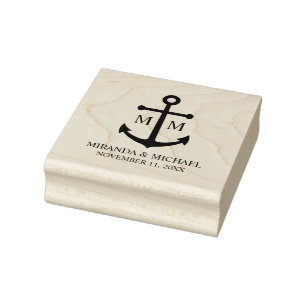 Nautical Navy Blue Anchor Wedding Rubber Stamp