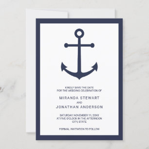Nautical Navy Blue Anchor Wedding Save the Date