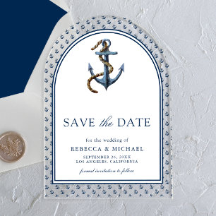 Nautical Navy Blue Anchor Wedding Save the Date Acrylic Invitations