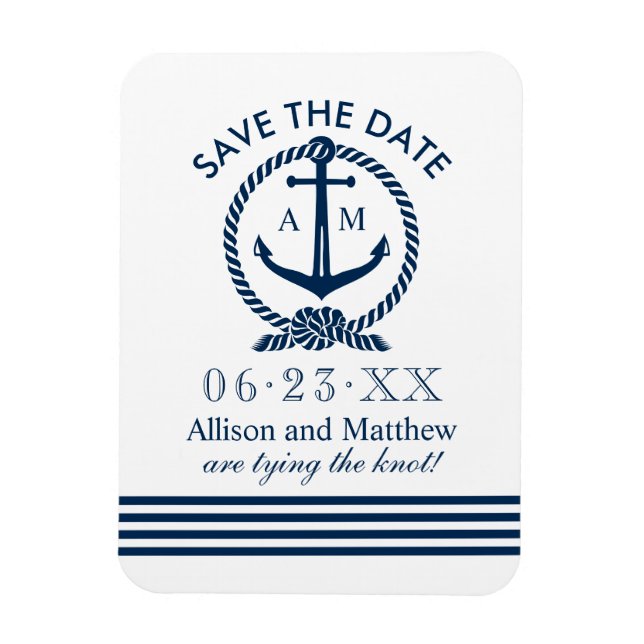 Nautical Navy Blue Anchor Wedding Save the Date Magnet (Vertical)