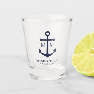 Nautical Navy Blue Anchor Wedding Shot Glass
