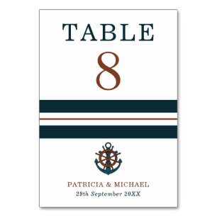 Nautical Navy Blue Anchor Wedding Table Number
