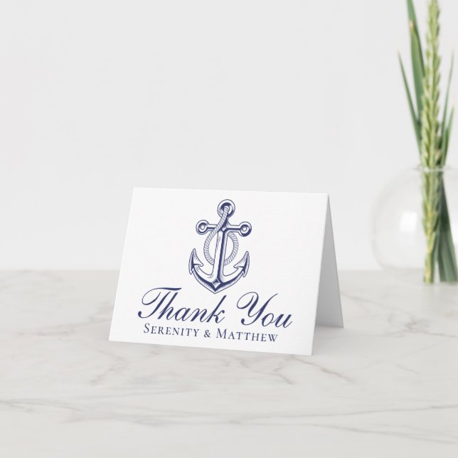 Nautical Navy Blue Anchor Wedding Thank You (Front)