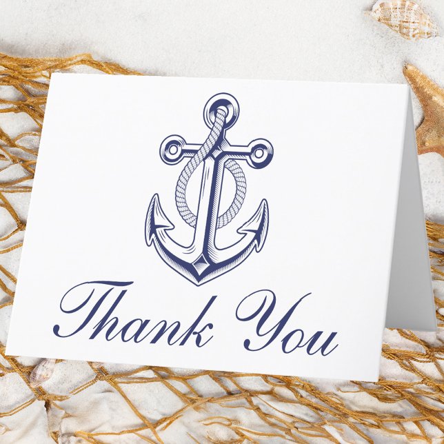 Nautical Navy Blue Anchor Wedding Thank You Card (Creator Uploaded)